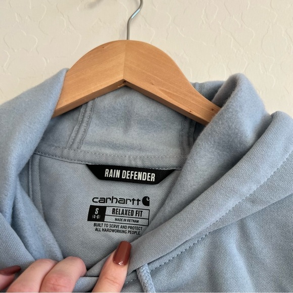 Carhartt Women's Hoodie Rain Defender Relaxed Midweight Graphic Sweatshirt Blue - Picture 4 of 5